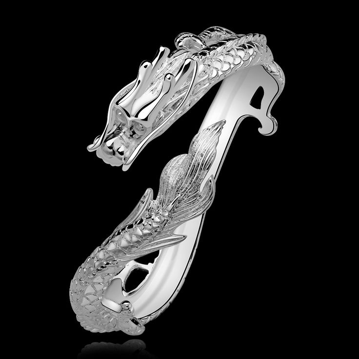 Silver Dragon Cuff Bracelet FOR WOMEN MEN.