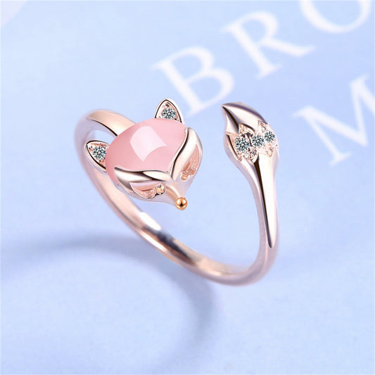 Personality Opal Fox Shaped Rings For Women Gothic Creative Crystal Animal Fox Finger Ring Vintage Punk Wedding Party Jewelry