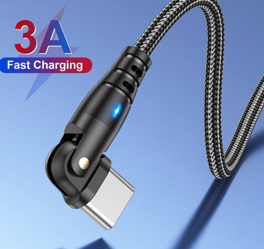 USB Type C cable, Rotating USB C cable, Fast charging cable, 3A USB C cable, iPhone charger cable, Samsung charger cable, Xiaomi charger cable, Mobile phone cable, Type C data cable, Flexible design, 180 degree rotation, USB C charger cable, High-speed data transfer, Tangle-free cable, Universal compatibility,