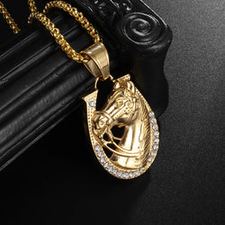 Exquisite charm trendy domineering war horse tiger animal pendant necklace men's hip-hop rock party jewelry gift