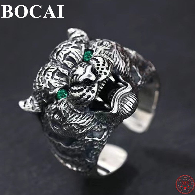 BOCAI S925 Sterling Silver Rings 2022 New Fashion Three Dimensional Tiger Heads Zircon Pure Argentum Hand Jewelry for Men Women