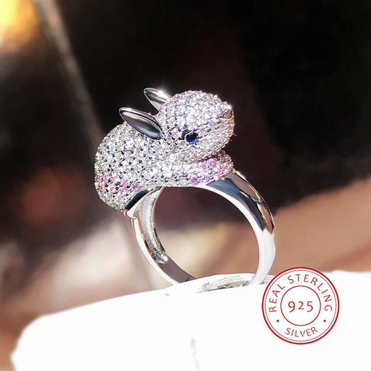 **2024 Zircon 925 Sterling Silver Rabbit Shape Ring**