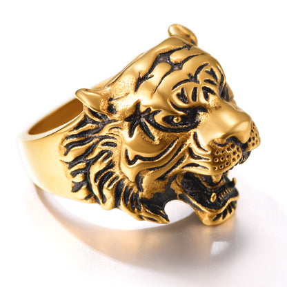 Gift Men Stunning Tiger Head Spiritual Animal Ring, Size 