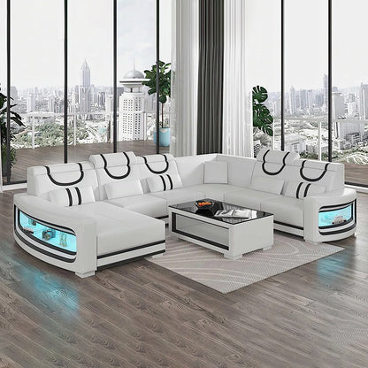 Living Room with Italian Genuine Leather Sofa.