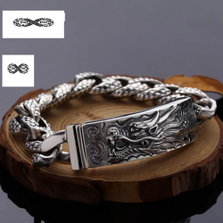 Heavy Wide Silver Dragon Bracelet Vintage.