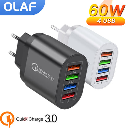 USB Charger: 4 Port 60W 3.1A Quick Charge