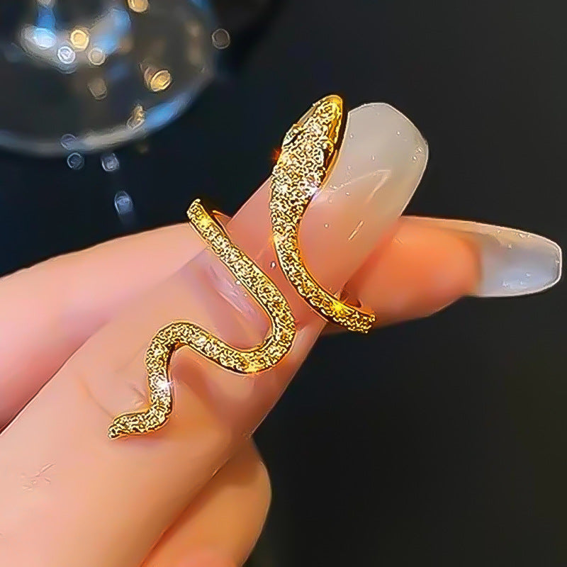 Hot Selling Crystal Snake Shaped Ring Female Cool Style Opening Unique Personality Index Finger Rings for Women Girl Jewelry