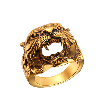 Starlord Cool Tiger Head Ring Punk Rock Jewelry Yellow Gold Color Mens Stainless Steel Biker Cocktail Rings Anillos GR2466