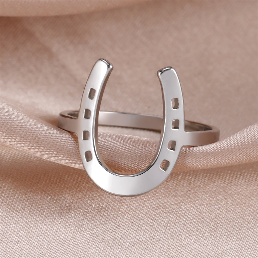 My Shape Horseshoe Rings For Women Girls U-Shaped Horseshoe Finger Rings Stainless Steel Fashion Jewelry Birthday Gifts Lucky