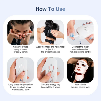 Silicone Red Light Therapy Mask 7 Color LED Face Mask Anti Aging Rejuvenation Brighten Facial Mask with Eye Protection Cushion