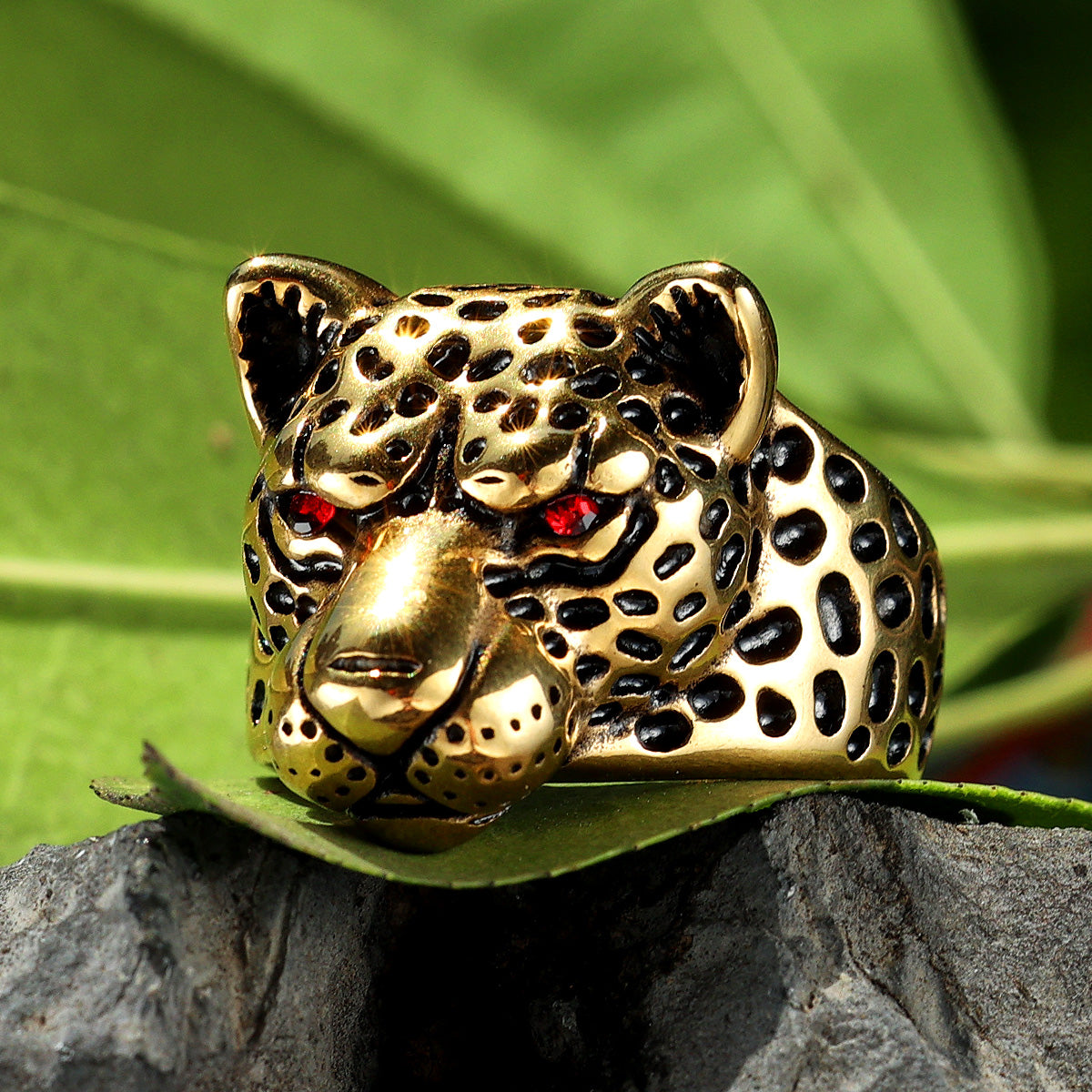 Leopard Ring Stainless Steel Men Jaguar Rings Wild Animal Punk Rock for Male Party Jewelry Halloween Accessories Gift Wholesale