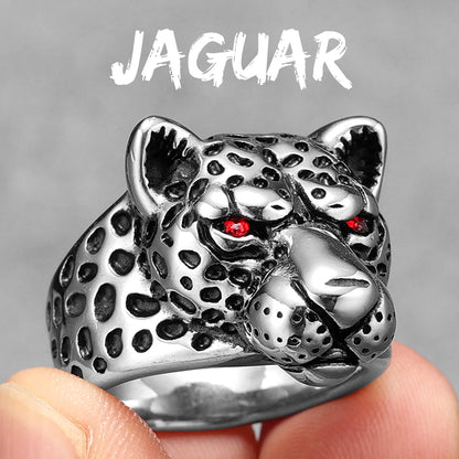 Leopard Ring Stainless Steel Men Jaguar Rings Wild Animal Punk Rock for Male Party Jewelry Halloween Accessories Gift Wholesale