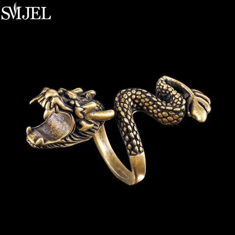 Classic Design Dragon Shape Smoking Rings for Women Men Punk Vintage Animal Snake Ring Opening Adjustable Finger Jewelry 2024