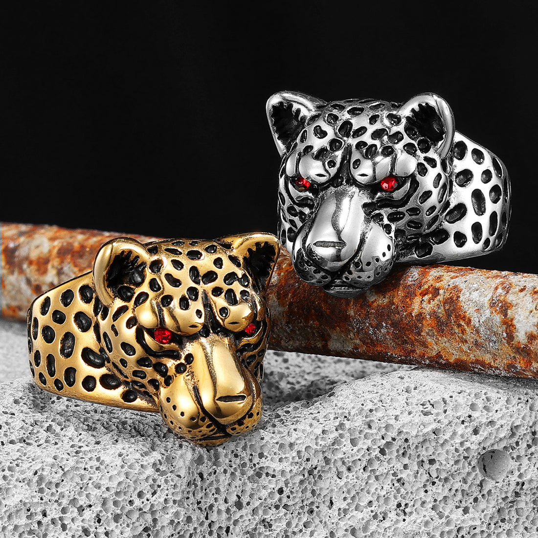 Leopard Ring Stainless Steel Men Jaguar Rings Wild Animal Punk Rock for Male Party Jewelry Halloween Accessories Gift Wholesale