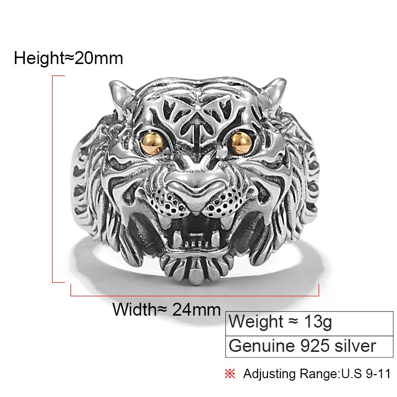 ZABRA Thailand Silver Ring Tiger Original Personality Tiger Silver Men's Ring Bracelet S925 Sterling Silver Men's Ring