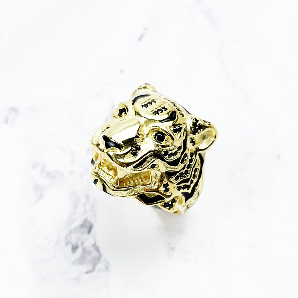 Golden Tiger Ring Black Zircon Stones In 925 Sterling Silver 2022 Brand New Fine Jewelry For Women Men Personal Powerful Gift