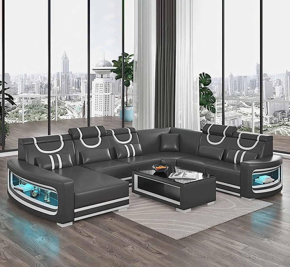 Living Room with Italian Genuine Leather Sofa.