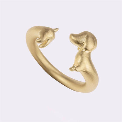 Creative Dog Shape Ring Cute Dachshund Dog Ring For Women Simple Frosted Adjustable Open Ring Party Jewelry Birthday Gifts