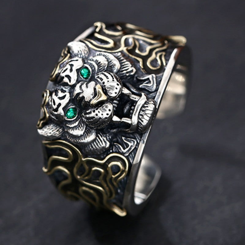 BOCAI S925 Sterling Silver Rings 2022 New Fashion Zodiac Zircon Tiger Head Adjustable Pure Argentum Hand Jewelry for Men