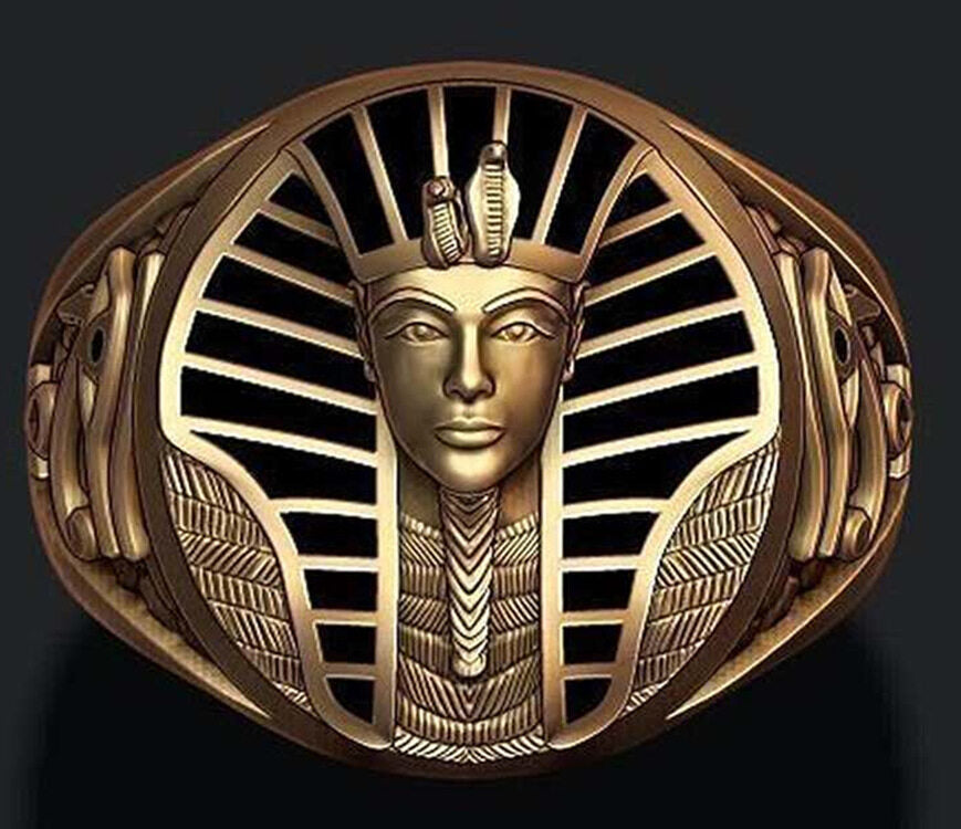 Vintage Ancient Egypt Green Pharaoh Portrait Ring Men\\&