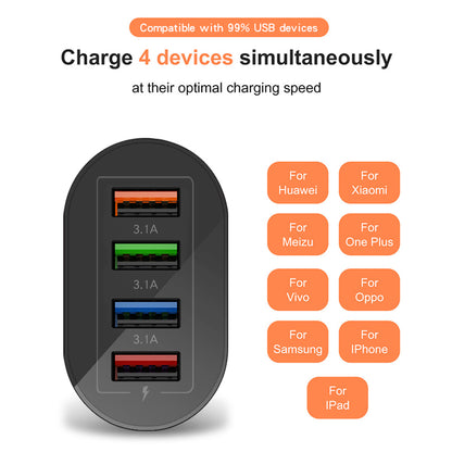 USB Charger: 4 Port 60W 3.1A Quick Charge