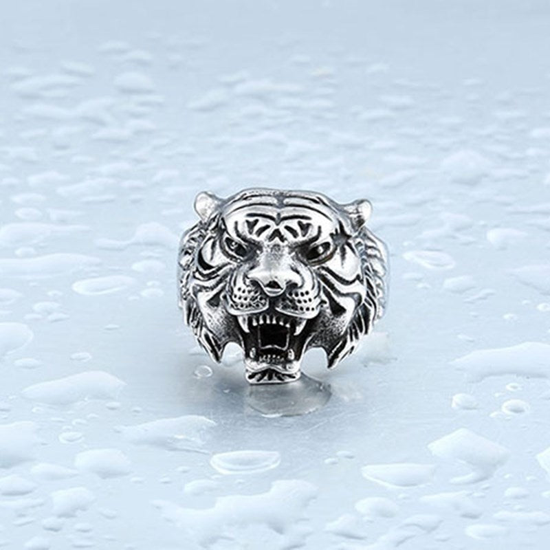 Zodiac Accessories Exquisite Black Tiger Head Ring Men Retro Animal Titanium Steel Ring For Fashion Punk Jewelry