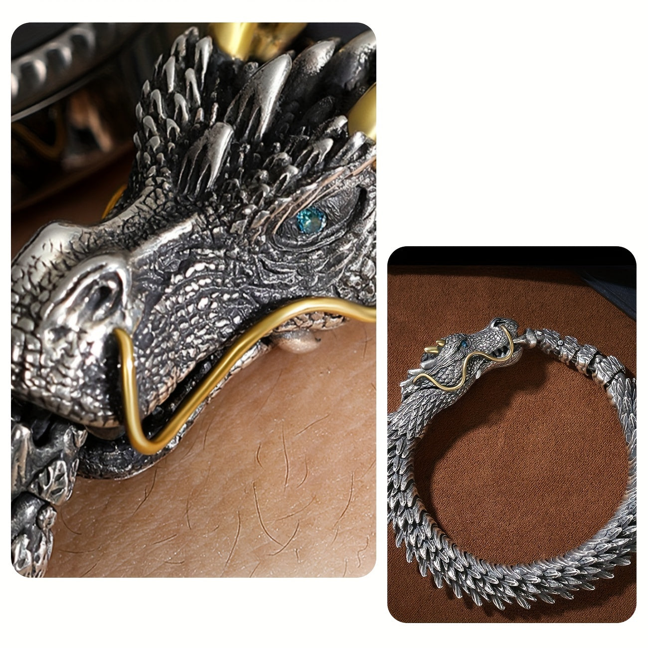 1pc Vintage Copper Dragon Men Bracelet.