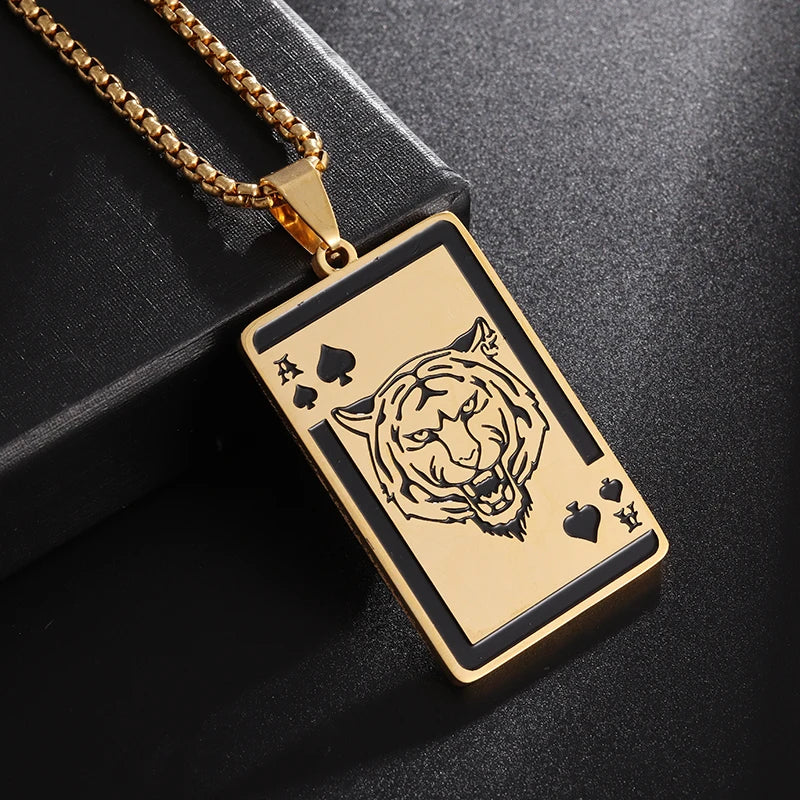 Exquisite charm trendy domineering war horse tiger animal pendant necklace men's hip-hop rock party jewelry gift