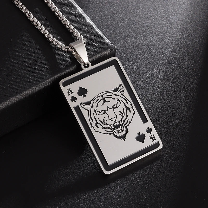 Exquisite charm trendy domineering war horse tiger animal pendant necklace men's hip-hop rock party jewelry gift