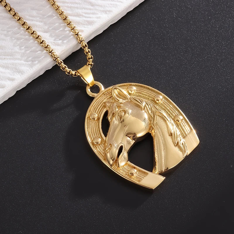 Exquisite charm trendy domineering war horse tiger animal pendant necklace men's hip-hop rock party jewelry gift