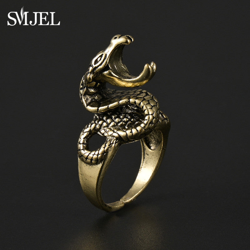 Classic Design Dragon Shape Smoking Rings for Women Men Punk Vintage Animal Snake Ring Opening Adjustable Finger Jewelry 2024