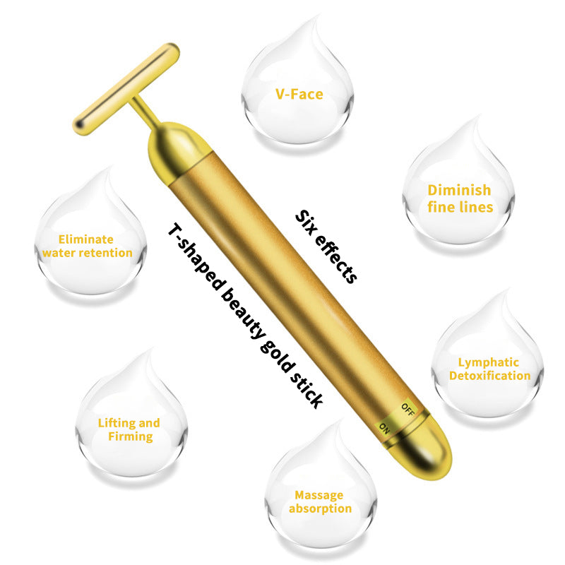 T-Shape Facial Massager Vibrating Beauty Bar 24K.