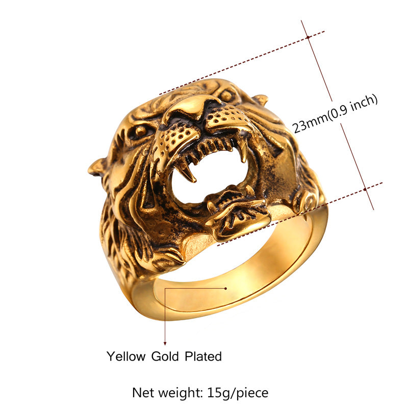 Starlord Cool Tiger Head Ring Punk Rock Jewelry Yellow Gold Color Mens Stainless Steel Biker Cocktail Rings Anillos GR2466