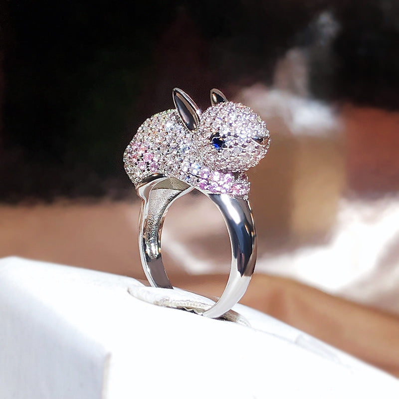 **2024 Zircon 925 Sterling Silver Rabbit Shape Ring**