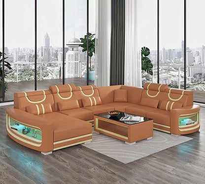 Living Room with Italian Genuine Leather Sofa.