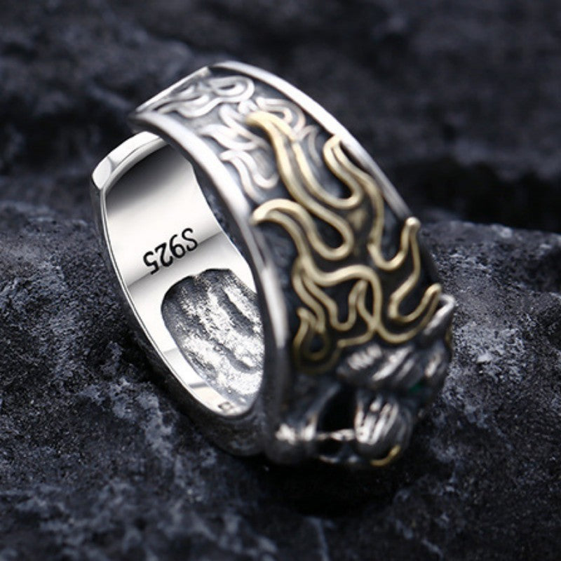 BOCAI S925 Sterling Silver Rings 2022 New Fashion Zodiac Zircon Tiger Head Adjustable Pure Argentum Hand Jewelry for Men