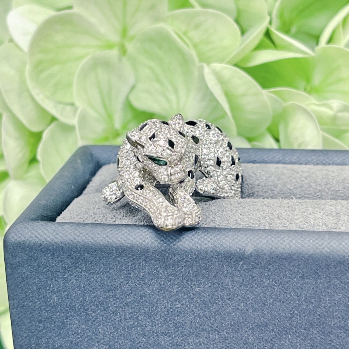 ZOCA Luxury Large 925 Sterling Silver Black Spot Leopard Rings Zircon Stone Animal Panther Rings for Man or Woman Fine Jewelry