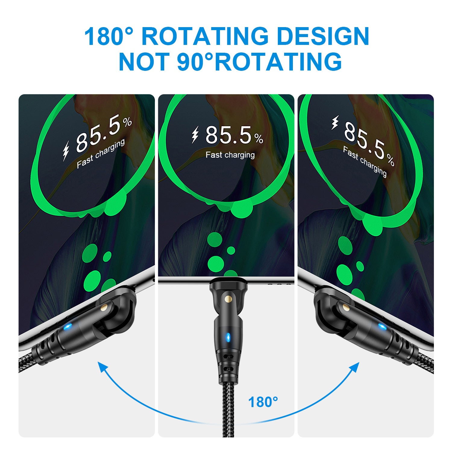 USB Type C cable, Rotating USB C cable, Fast charging cable, 3A USB C cable, iPhone charger cable, Samsung charger cable, Xiaomi charger cable, Mobile phone cable, Type C data cable, Flexible design, 180 degree rotation, USB C charger cable, High-speed data transfer, Tangle-free cable, Universal compatibility,