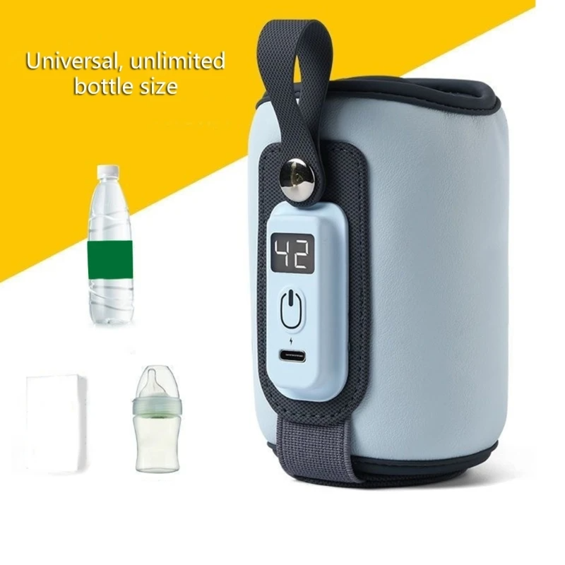 Portable USB Bottle Warmer with LCD-Display Adjustable Temperature Travel Milk Warmer 5 Gears 38°C-52℃ for Babies