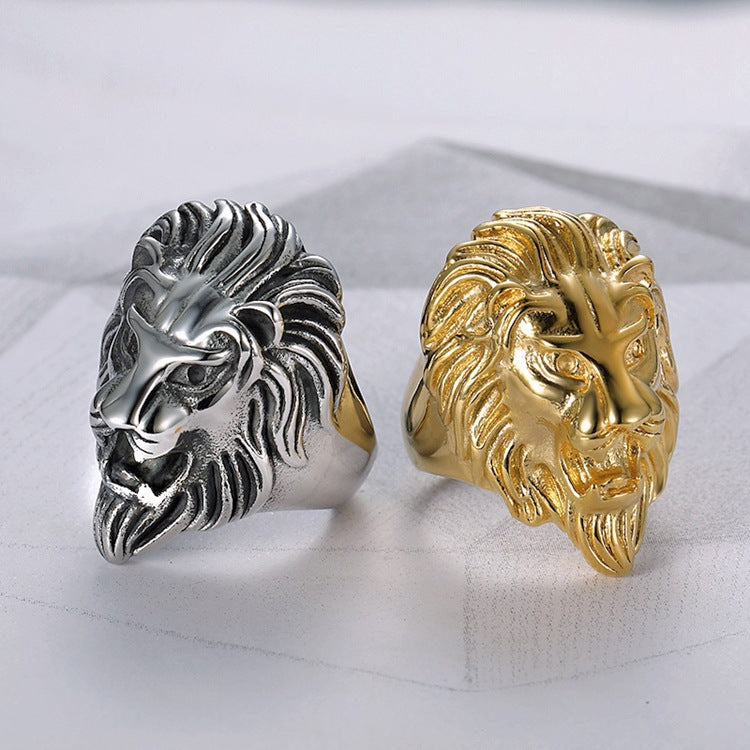 hot sale Gold silver color Stainless steel Lion 's head Men Hip hop rings fashion punk Animal shape ring male Hiphop jewelry