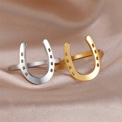 My Shape Horseshoe Rings For Women Girls U-Shaped Horseshoe Finger Rings Stainless Steel Fashion Jewelry Birthday Gifts Lucky