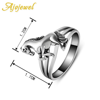 Silver Woman Horse Ring Animal Shaped.