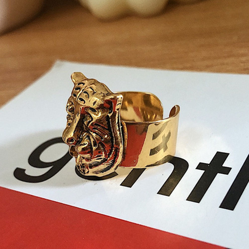 Vintage tiger gold ring for women adjustable open size luxury rride ring retro vintage