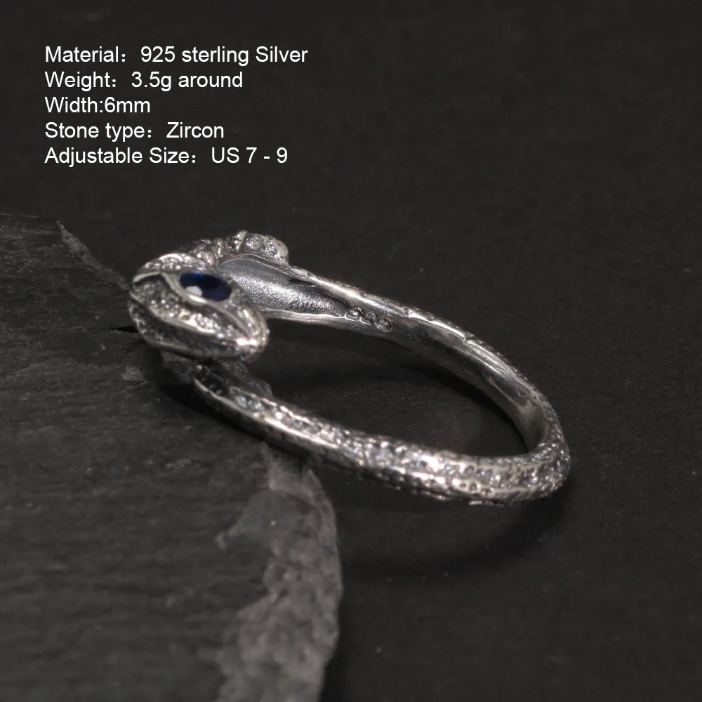 S925 Silver Vintage Silver Ring for Men and Women Wholesale Adjustable US 6- 9 Lizard Shape Inlaid Animal Zircon Jewelry