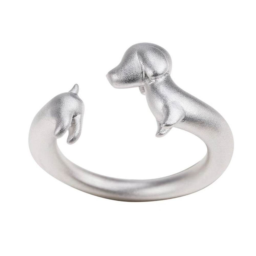 Creative Dog Shape Ring Cute Dachshund Dog Ring For Women Simple Frosted Adjustable Open Ring Party Jewelry Birthday Gifts