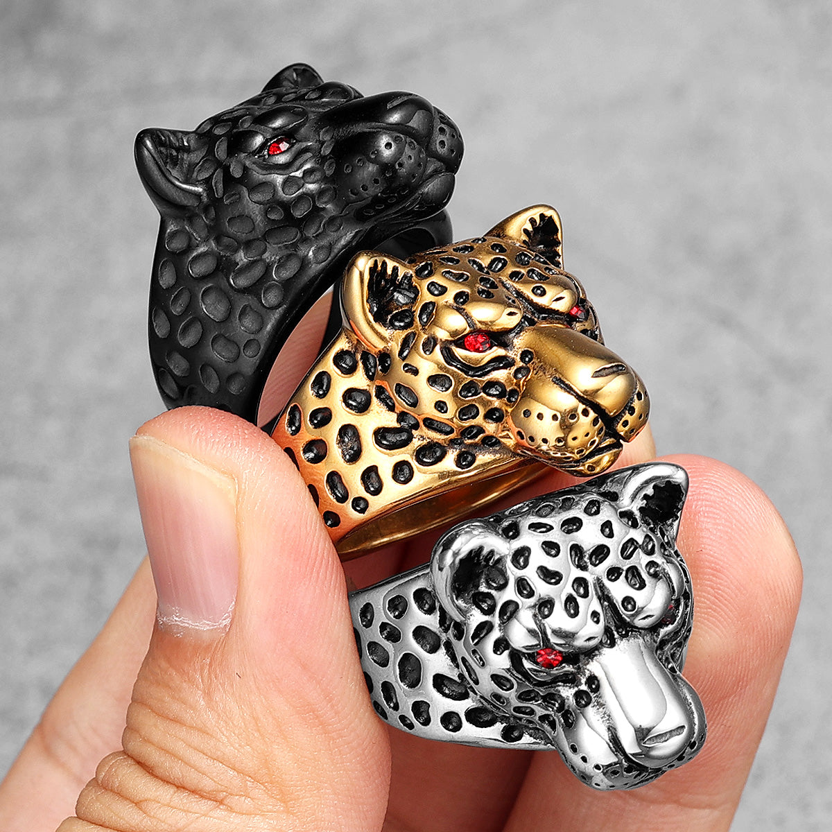 Leopard Ring Stainless Steel Men Jaguar Rings Wild Animal Punk Rock for Male Party Jewelry Halloween Accessories Gift Wholesale