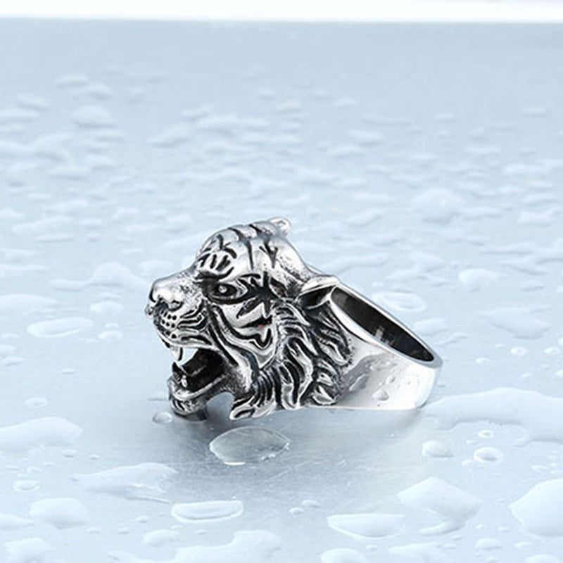 Zodiac Accessories Exquisite Black Tiger Head Ring Men Retro Animal Titanium Steel Ring For Fashion Punk Jewelry