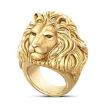 Hot Sale Golden Lion Head Ring Stainless Steel Cool Boy Band Party Lion Domineering Men's Golden Head Unisex Jewelry