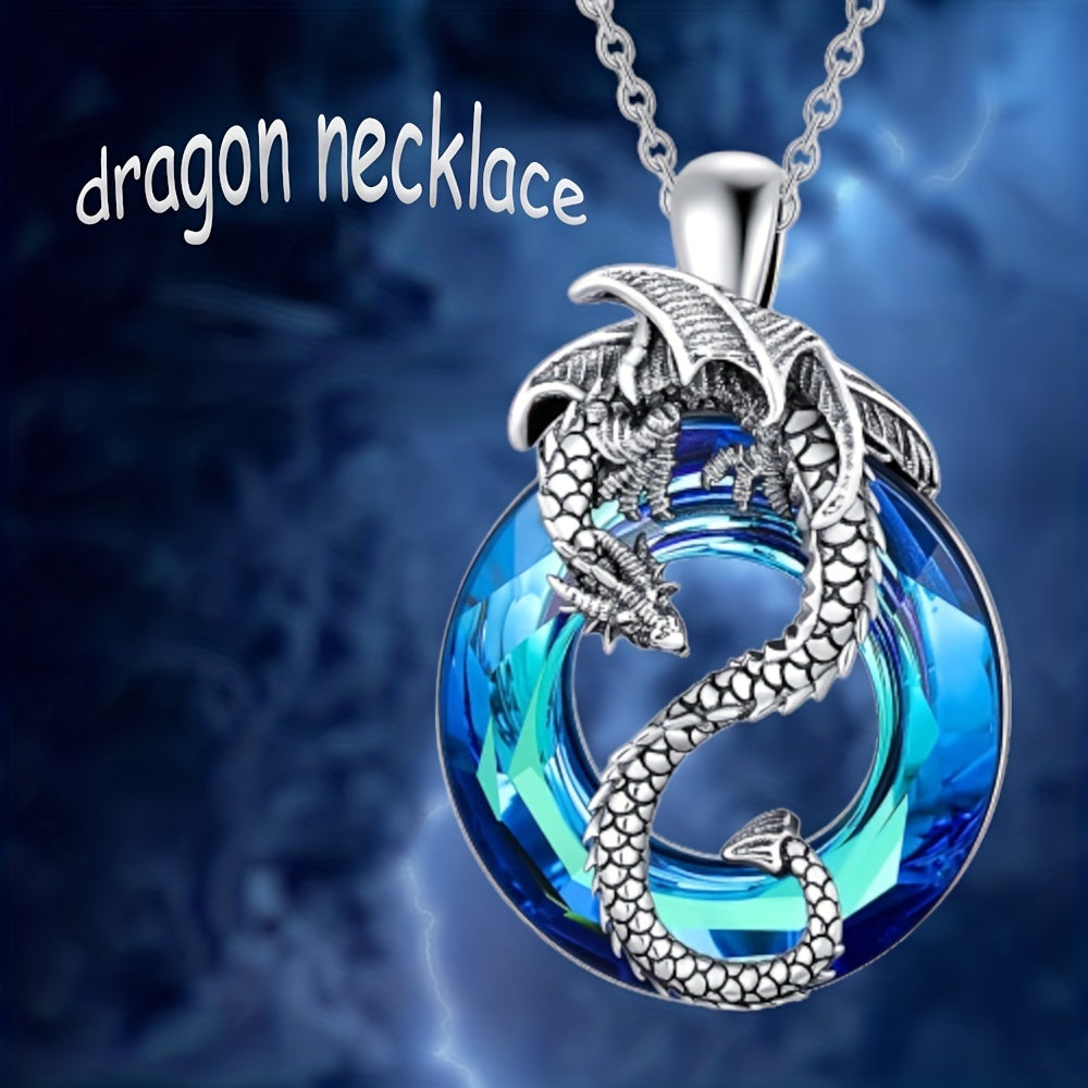 Creative Dragon Pendant Round Hollow Crystal Dragon Necklace, Holiday Birthday Party Gifts, Accessories For Boys