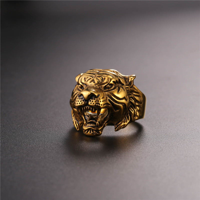 Starlord Cool Tiger Head Ring Punk Rock Jewelry Yellow Gold Color Mens Stainless Steel Biker Cocktail Rings Anillos GR2466